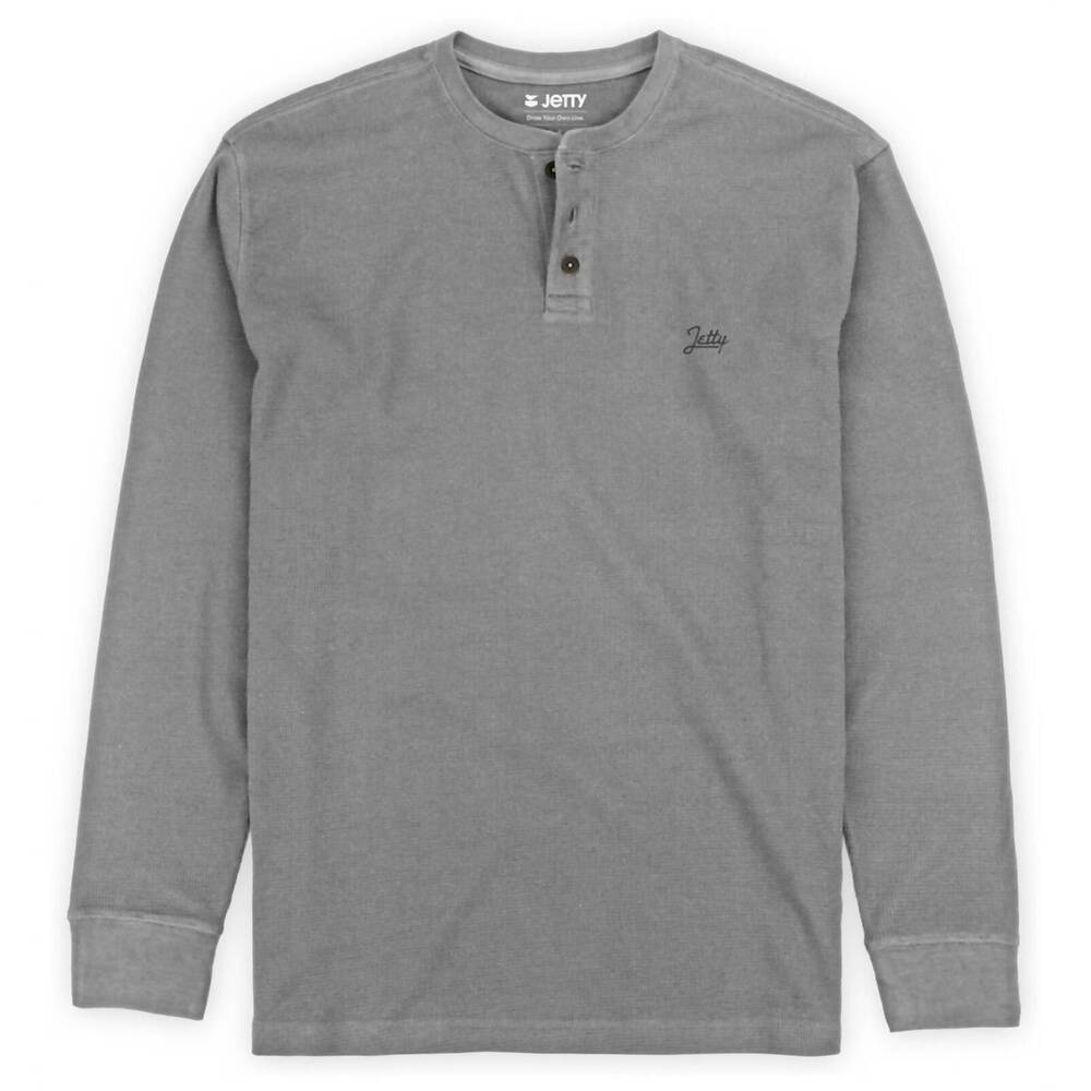 NEW JETTY men's seabed waffle knit henley sweater in grey